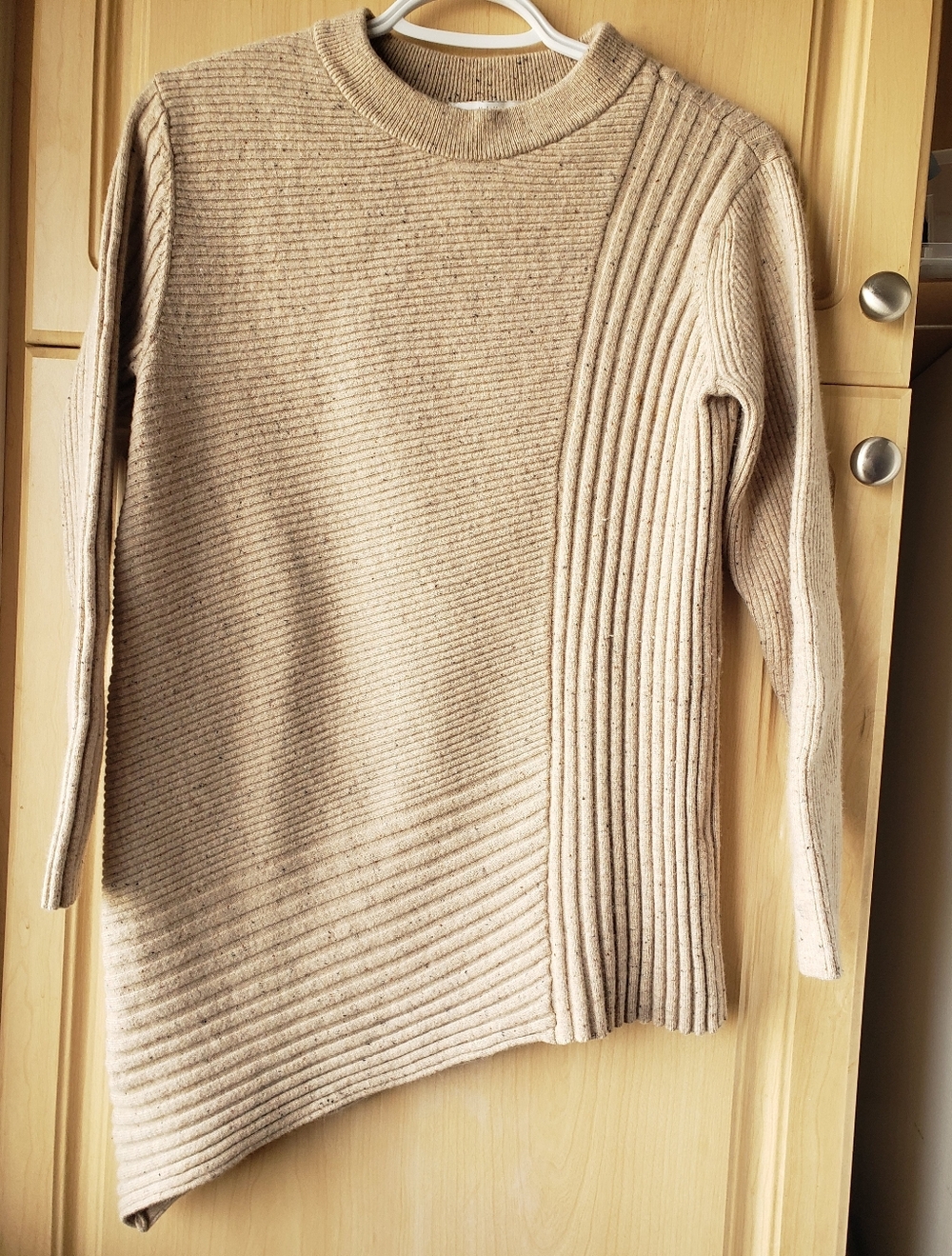 Women’s Asymmetric Ribbed Sweater - Beige